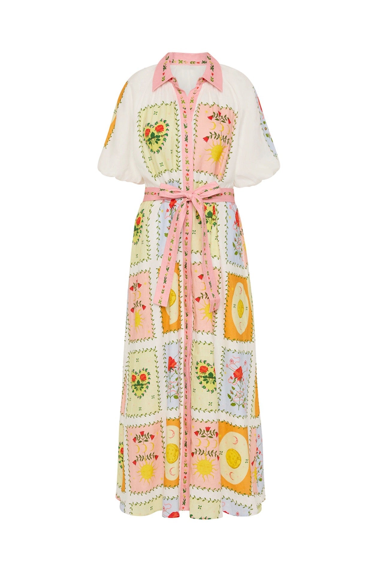 Boho Bloom – Floral Patchwork Print Linen Maxi Dress