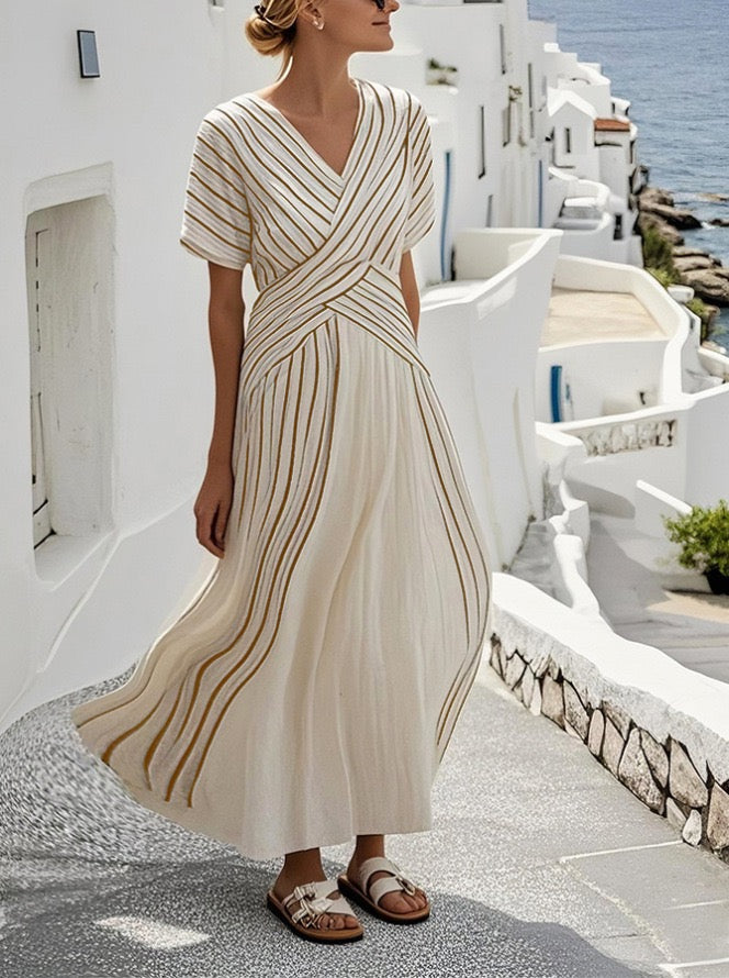 Women's Elegant Stripe Print Maxi Dress
