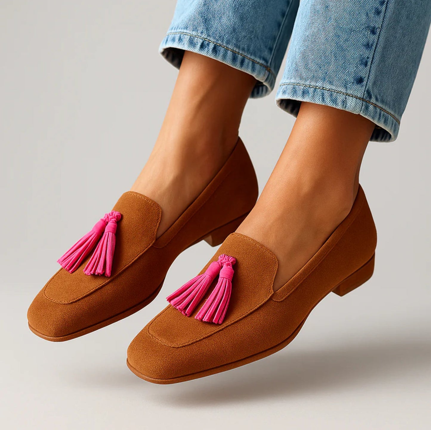 Pink | Suede Loafers with Tassels