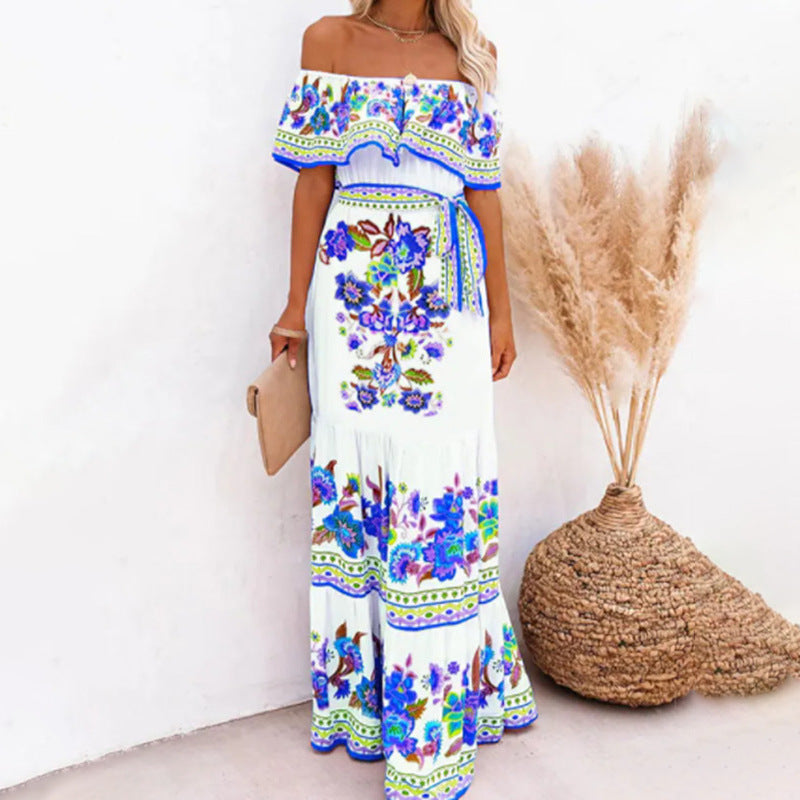 Oceana | Long Dress with Print and Adjustable Drawstring Waist