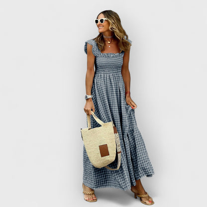 Belle - Plaid Maxi Dress with Ruffles and Honeycomb Pattern