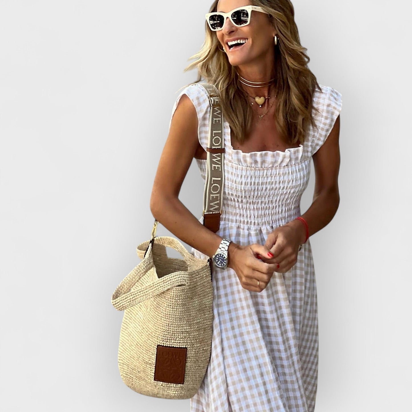 Belle - Plaid Maxi Dress with Ruffles and Honeycomb Pattern