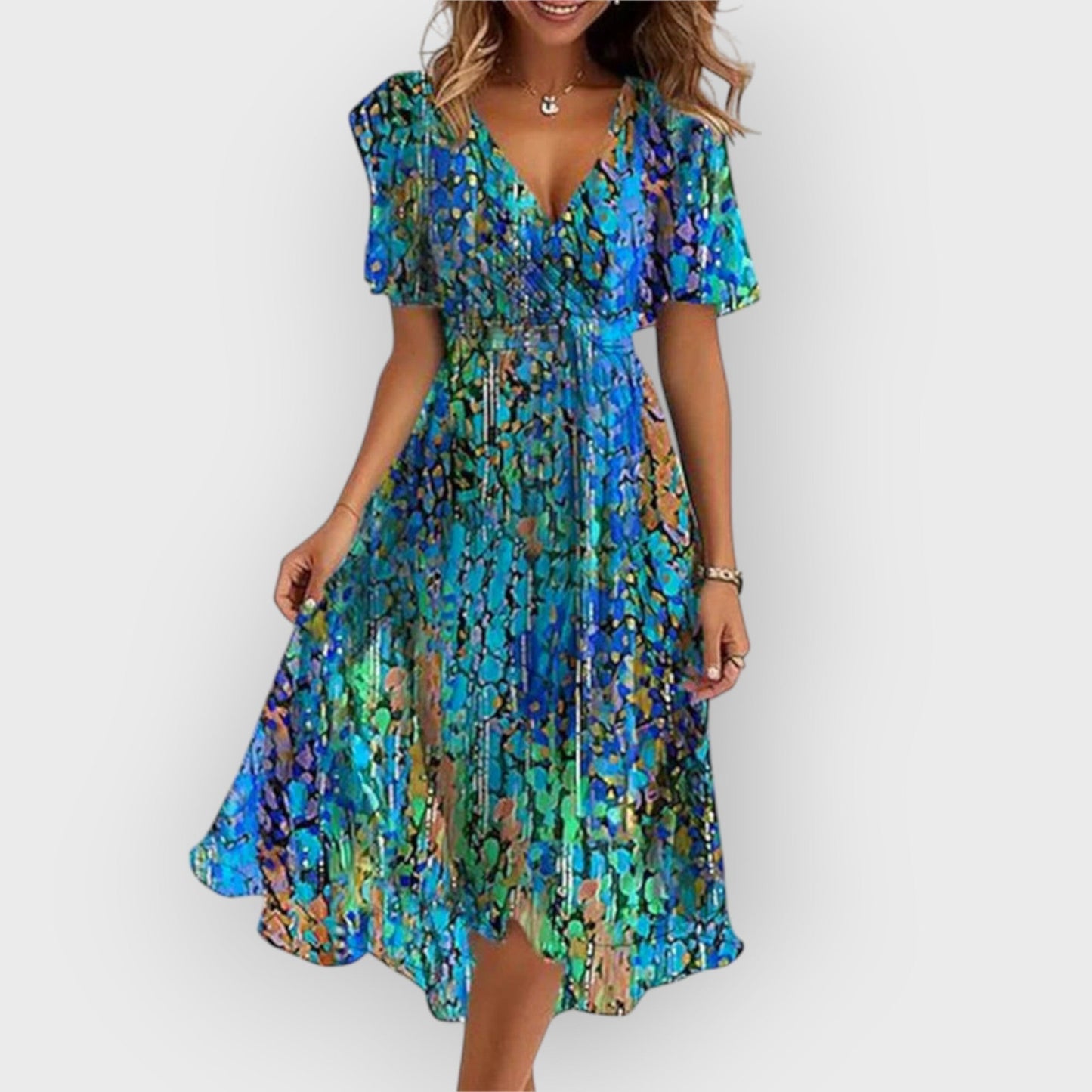 Daisy - Floral Midi Dress with Stylish V-Neck