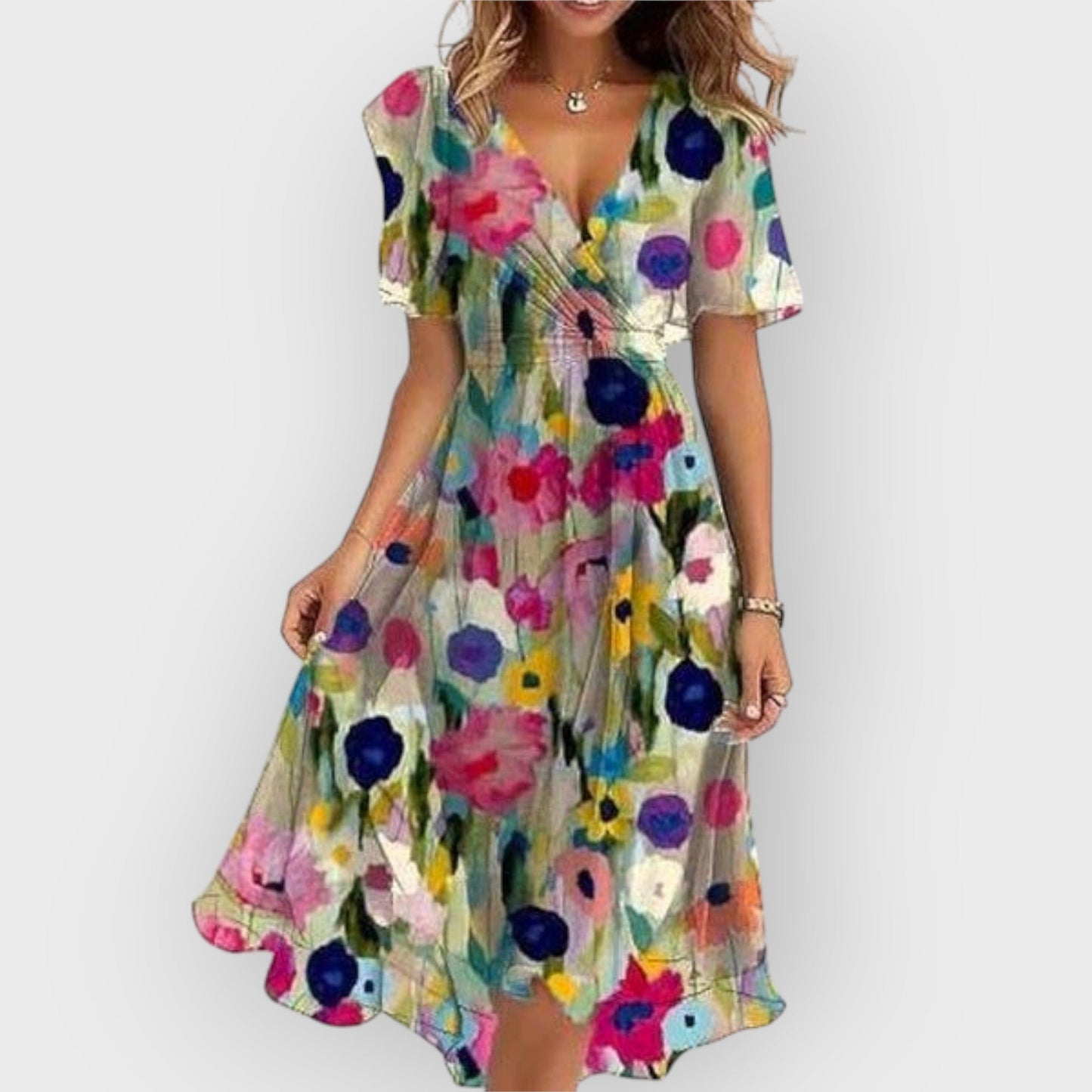 Daisy - Floral Midi Dress with Stylish V-Neck
