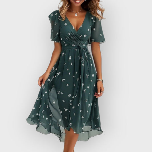 Daisy - Floral Midi Dress with Stylish V-Neck