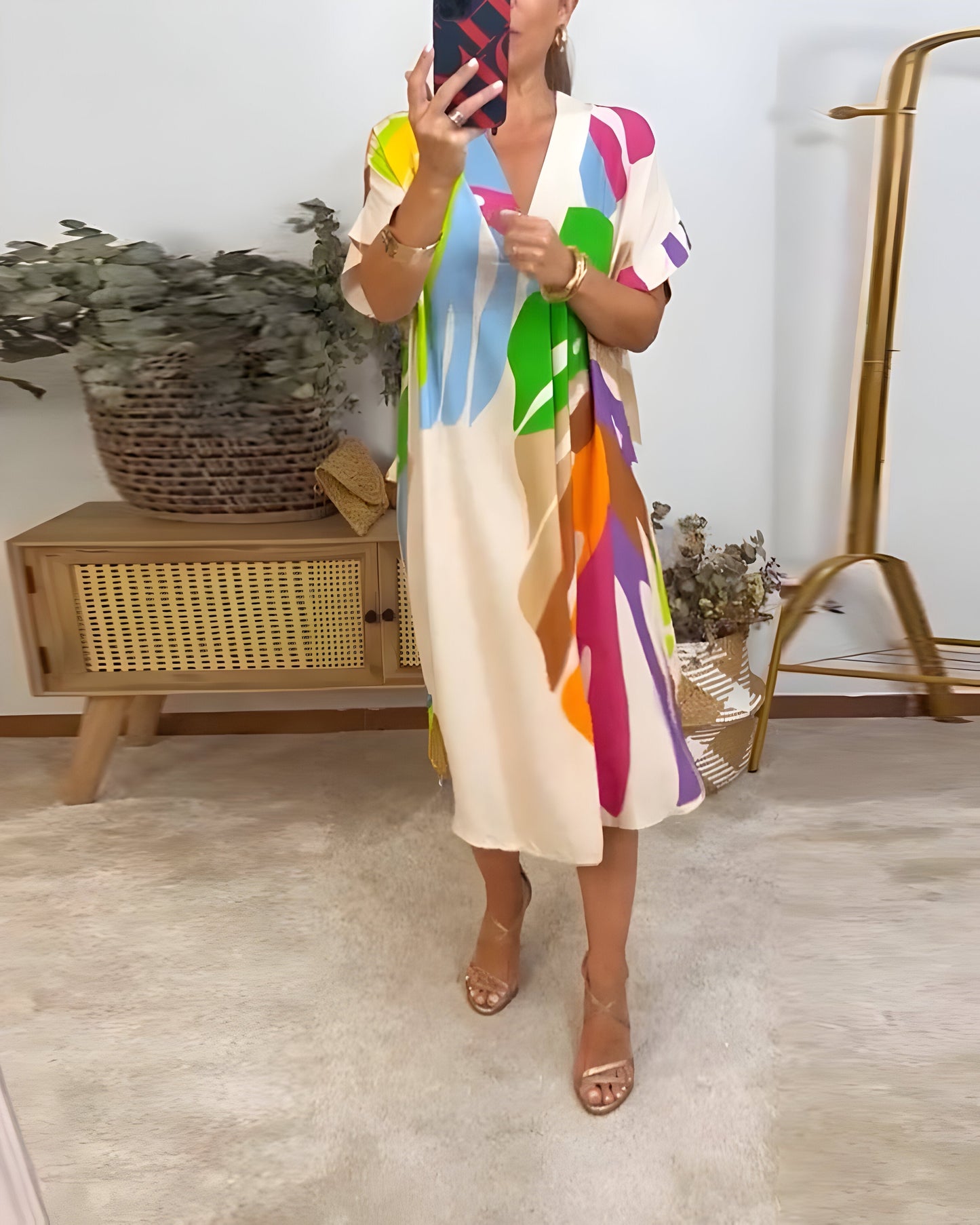 Ailsa – Casual Dress with Colorful Leaf Print