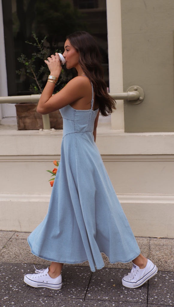 Denim Dreams | Long Dress with Thin Straps 
