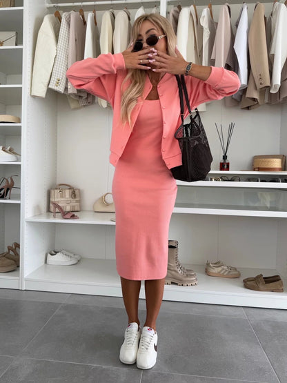 Nina | Everyday Fitted Dress with Cardigan 