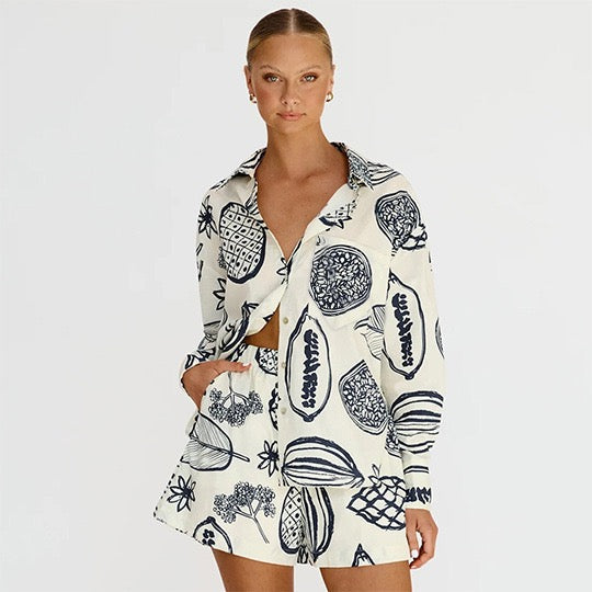 Tropical Sketch | Long Sleeve Shirt and Shorts Set 