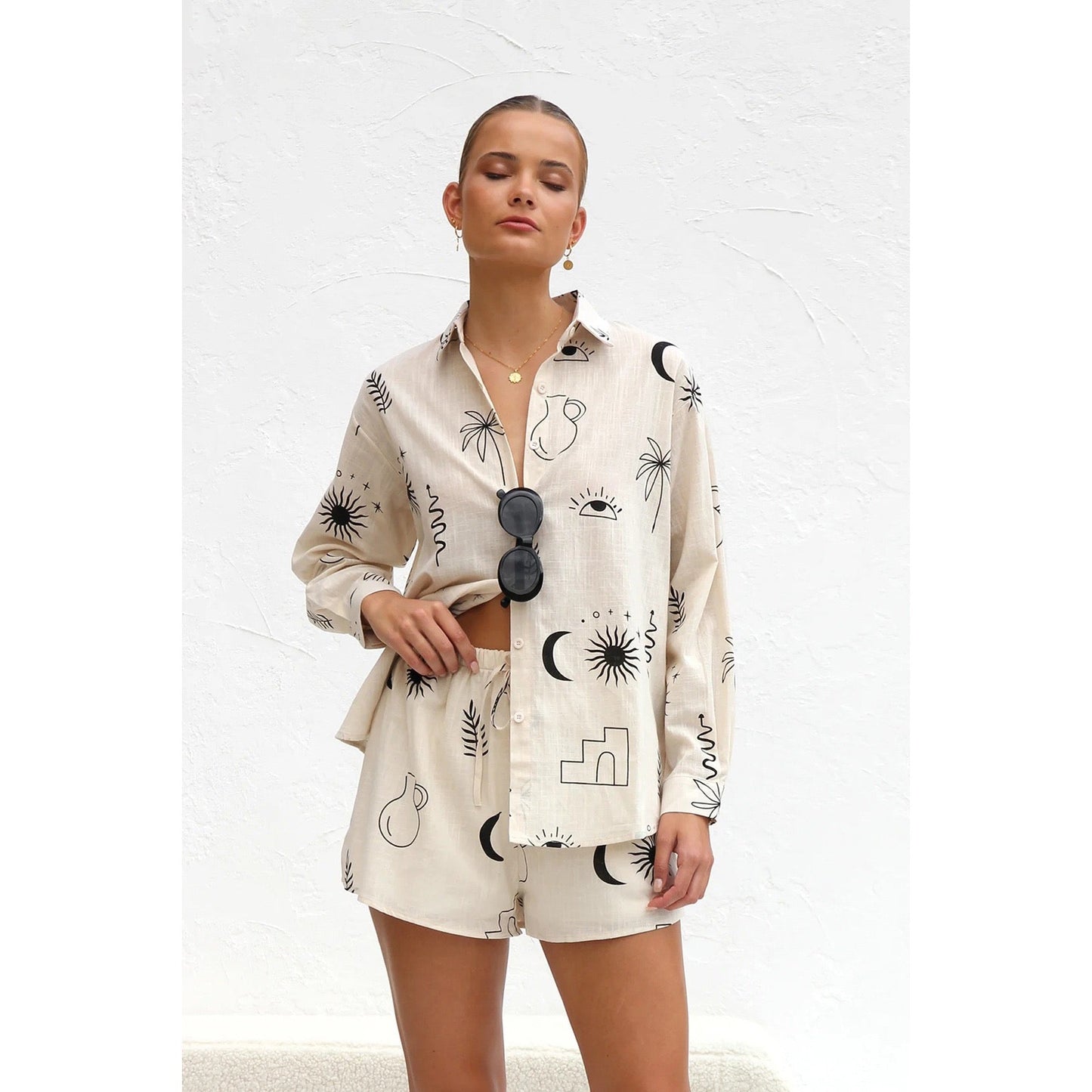 Tropical Sketch | Long Sleeve Shirt and Shorts Set 