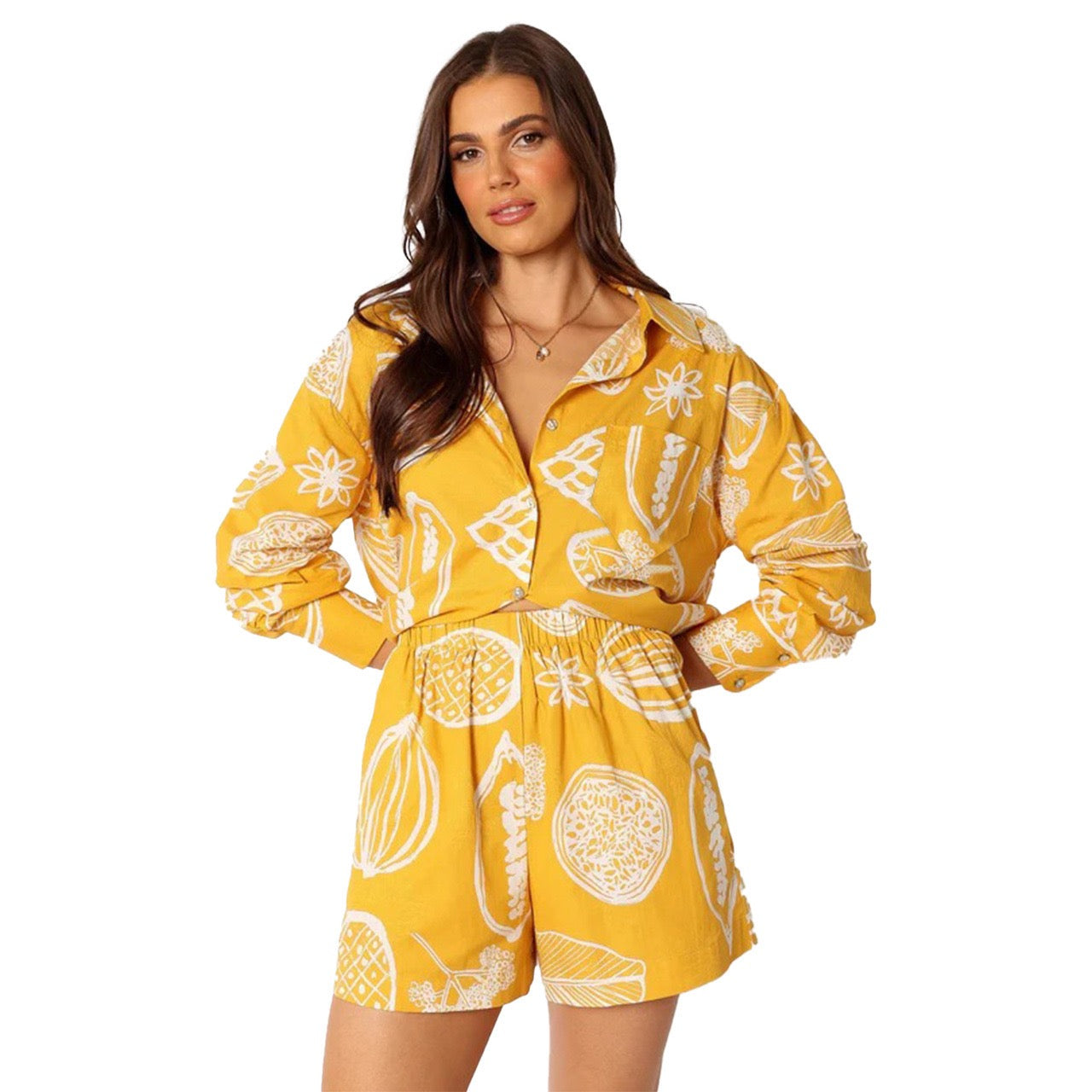 Tropical Sketch | Long Sleeve Shirt and Shorts Set 