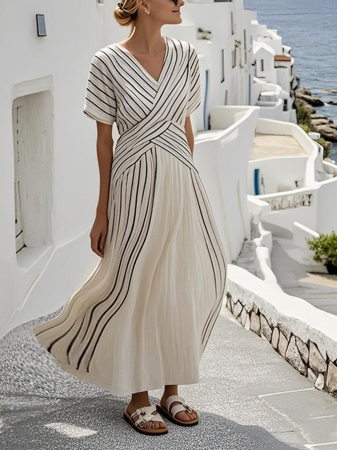 Women's Elegant Stripe Print Maxi Dress 