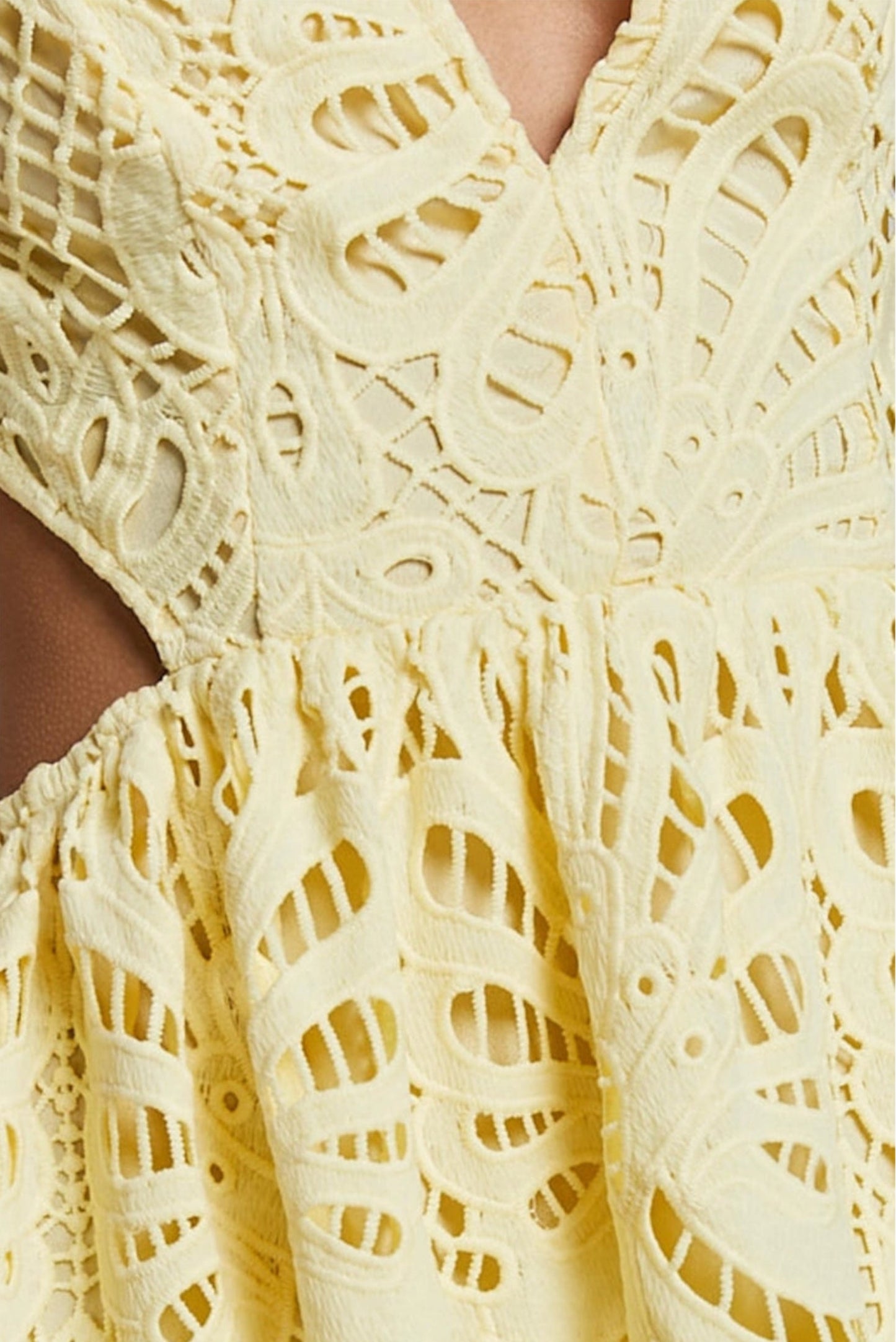 Lace Midi Dress with V-Neck and Openwork Details 