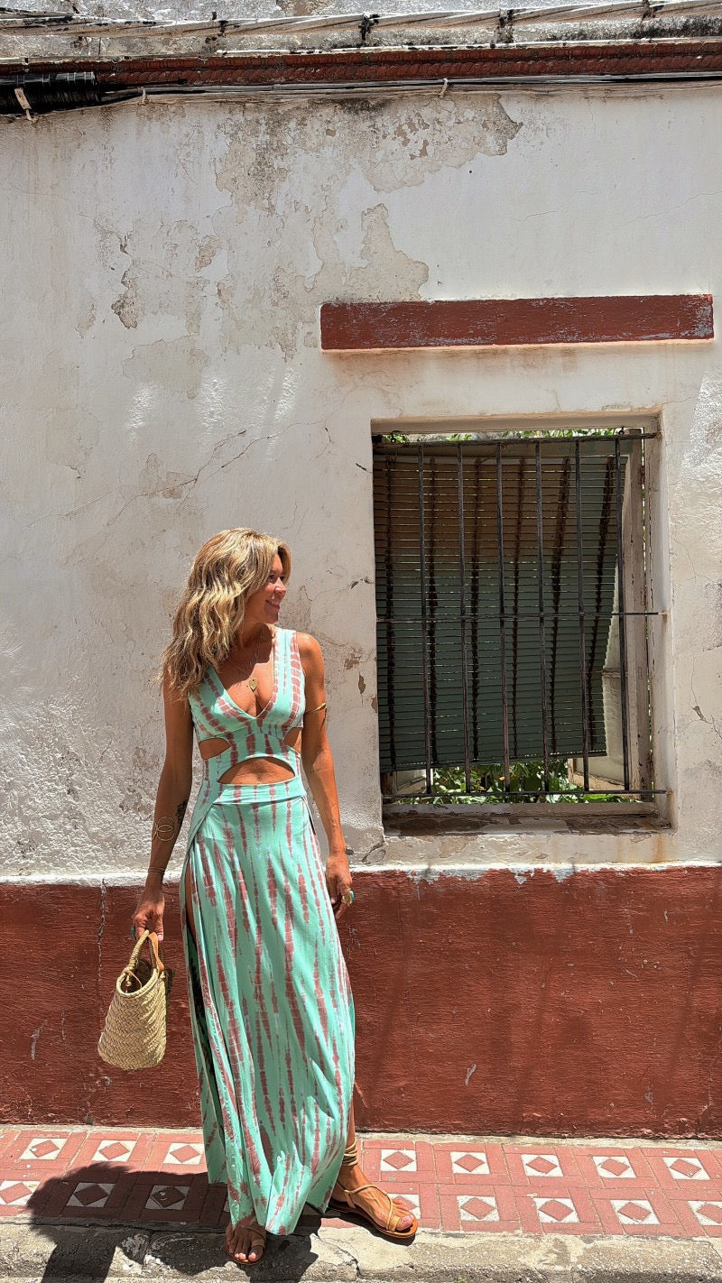 Bianca™ | Long Dress with Deep V-Neck and Cutout Details 