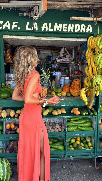 Bianca™ | Long Dress with Deep V-Neck and Cutout Details 