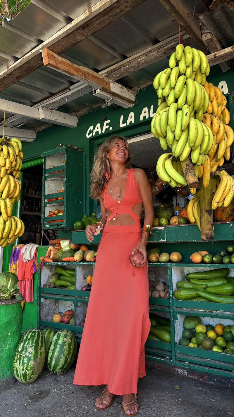 Bianca™ | Long Dress with Deep V-Neck and Cutout Details 