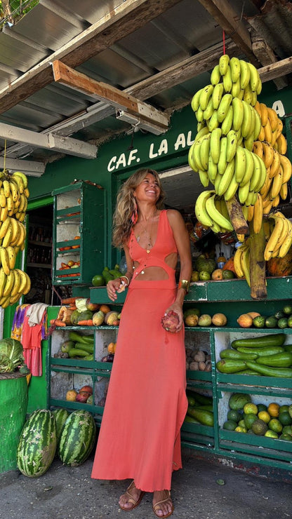 Bianca™ | Long Dress with Deep V-Neck and Cutout Details 