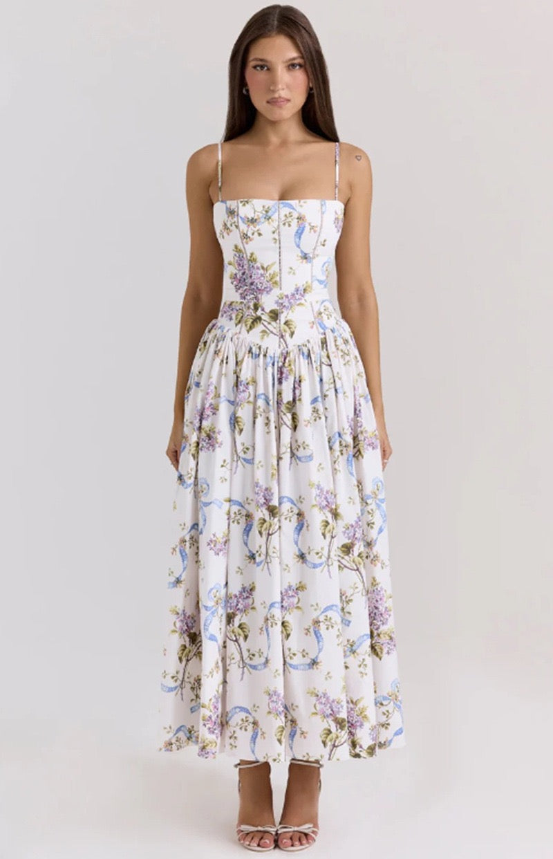 Lilac Garden | Long Dress with Floral Corset 