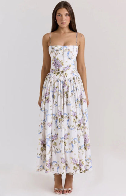Lilac Garden | Long Dress with Floral Corset 