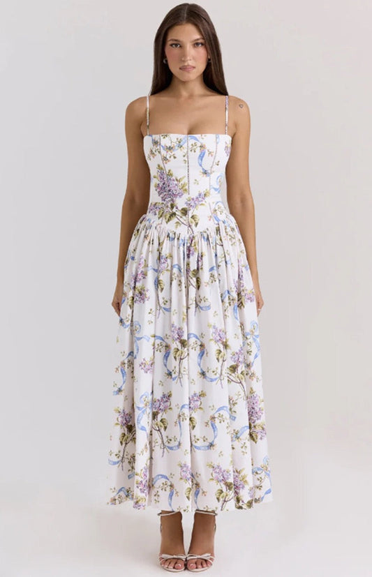 Lilac Garden | Long Dress with Floral Corset 