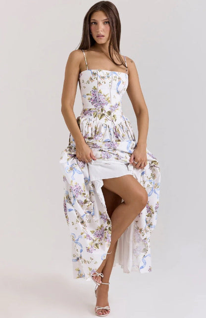 Lilac Garden | Long Dress with Floral Corset 