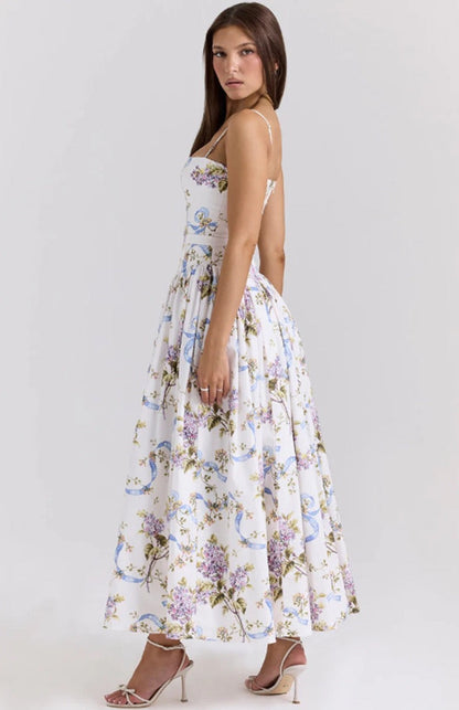 Lilac Garden | Long Dress with Floral Corset 