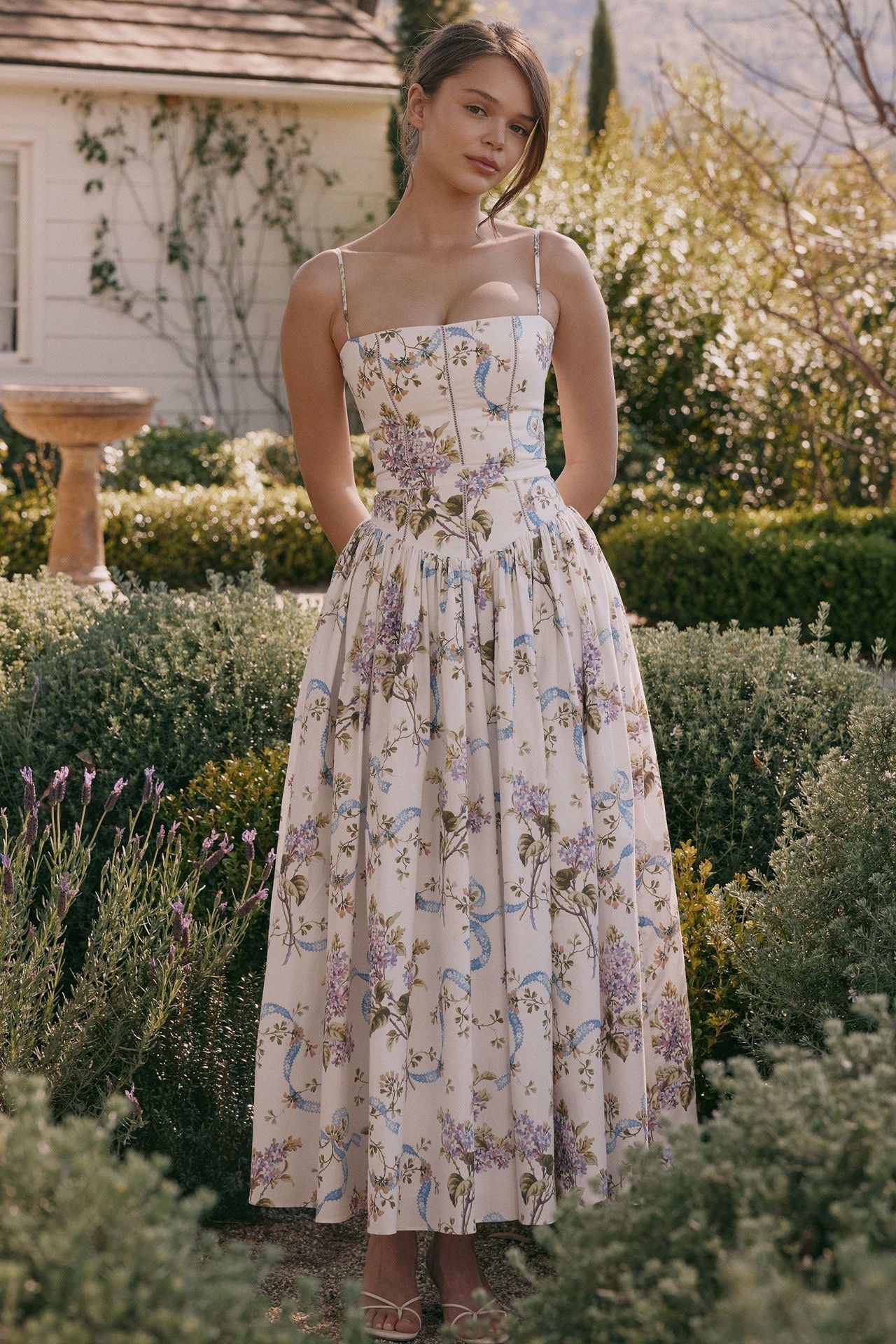 Lilac Garden | Long Dress with Floral Corset 