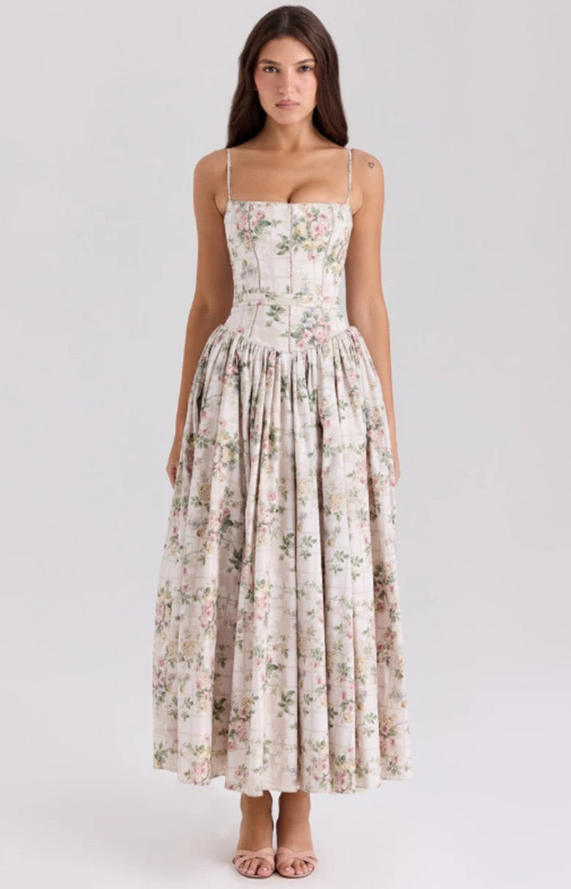 Lilac Garden | Long Dress with Floral Corset 