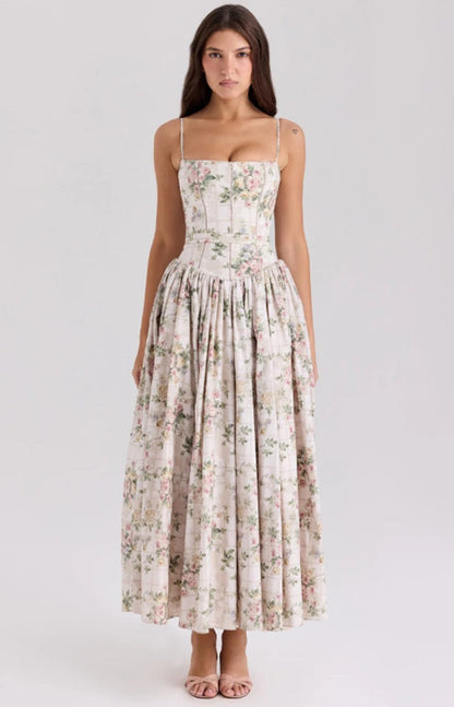 Lilac Garden | Long Dress with Floral Corset 