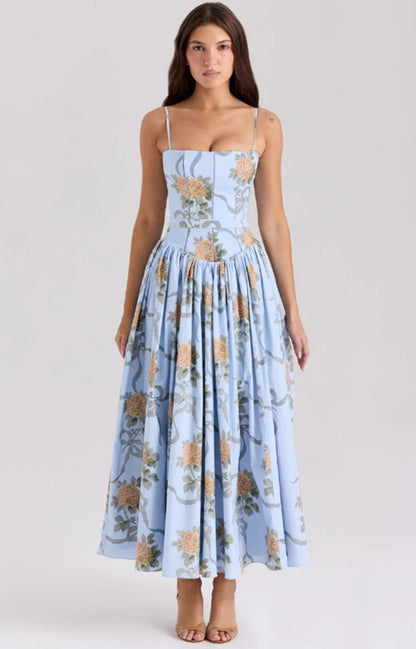 Lilac Garden | Long Dress with Floral Corset 