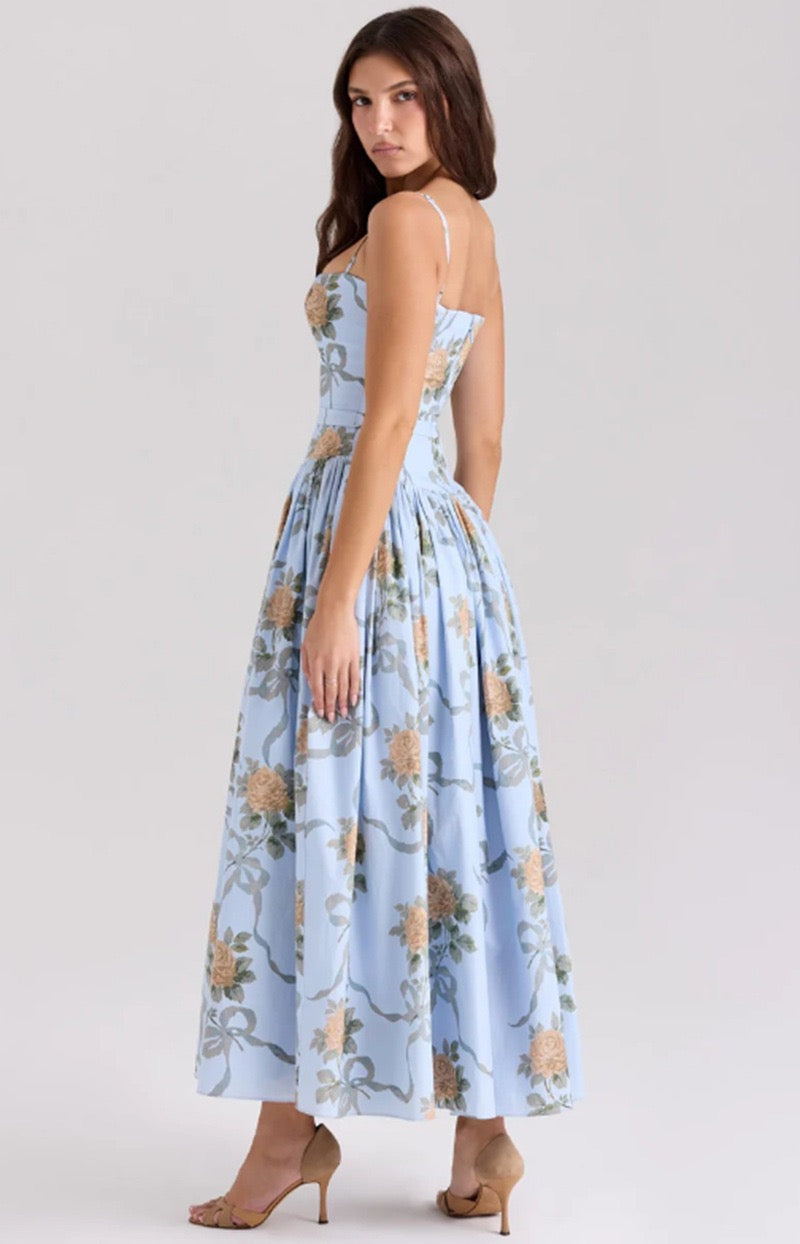 Lilac Garden | Long Dress with Floral Corset 