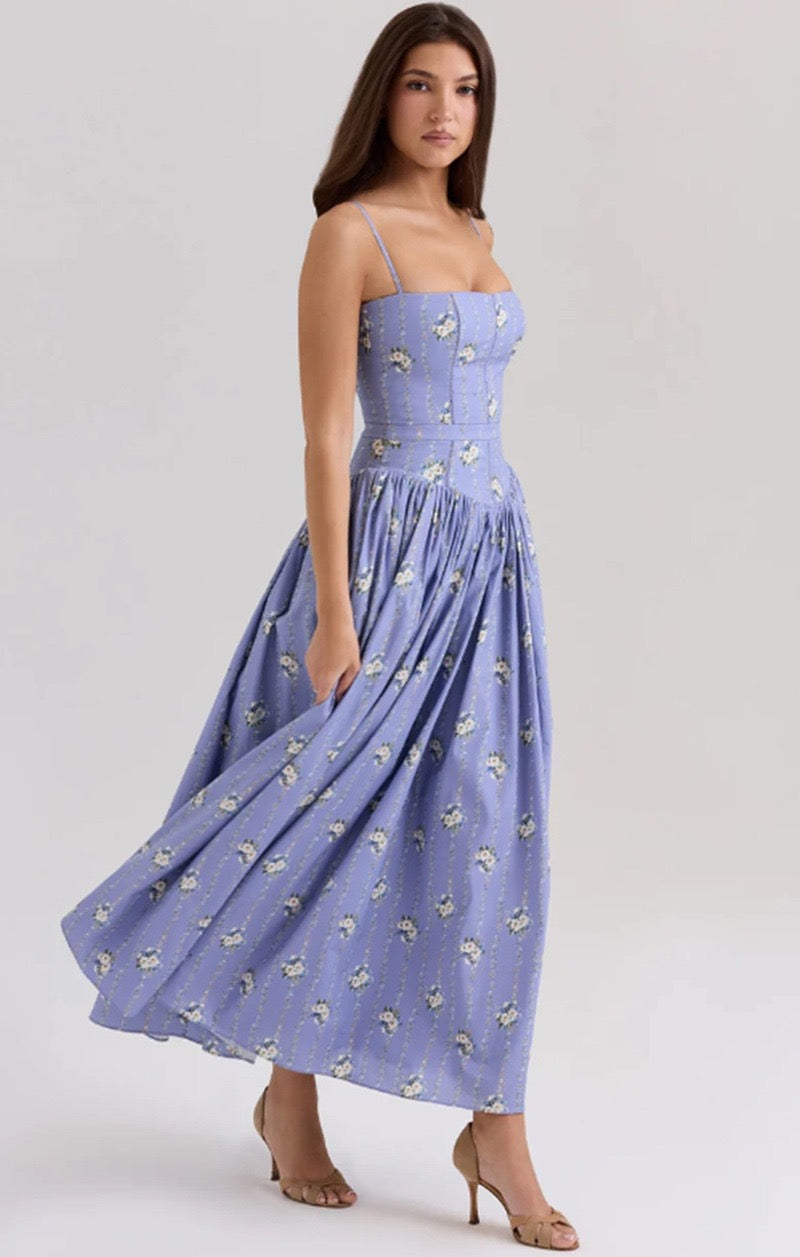 Lilac Garden | Long Dress with Floral Corset 