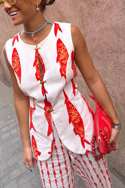 Crimson Koi | Relaxed Fit Two-Piece Set 