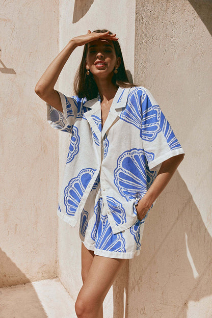 Botanical Print Shirt and Shorts Set 