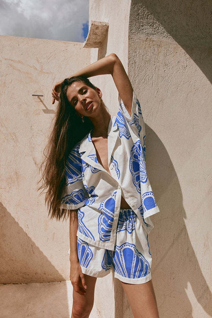 Botanical Print Shirt and Shorts Set 