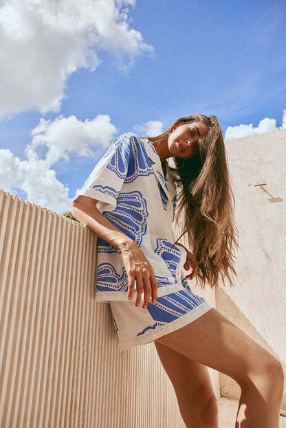 Botanical Print Shirt and Shorts Set 