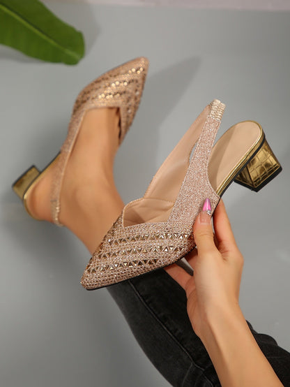 Chunky Heel Sandals with Rhinestones | Comfort and Style in Every Step