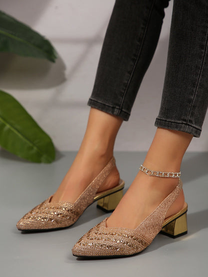 Chunky Heel Sandals with Rhinestones | Comfort and Style in Every Step