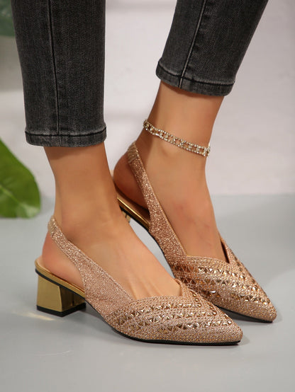 Chunky Heel Sandals with Rhinestones | Comfort and Style in Every Step