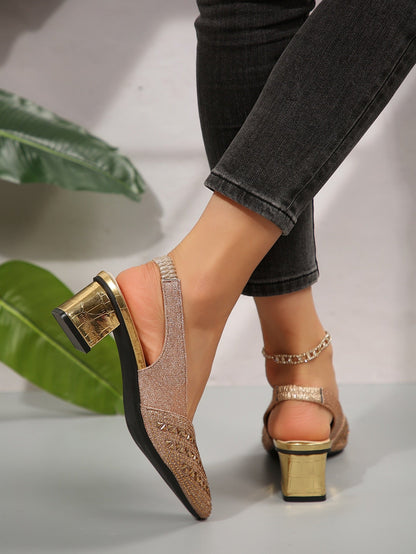 Chunky Heel Sandals with Rhinestones | Comfort and Style in Every Step