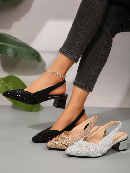 Chunky Heel Sandals with Rhinestones | Comfort and Style in Every Step