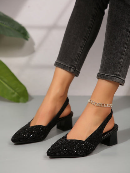 Chunky Heel Sandals with Rhinestones | Comfort and Style in Every Step