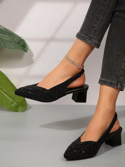 Chunky Heel Sandals with Rhinestones | Comfort and Style in Every Step