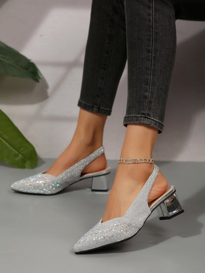 Chunky Heel Sandals with Rhinestones | Comfort and Style in Every Step