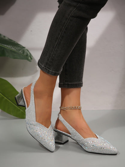 Chunky Heel Sandals with Rhinestones | Comfort and Style in Every Step