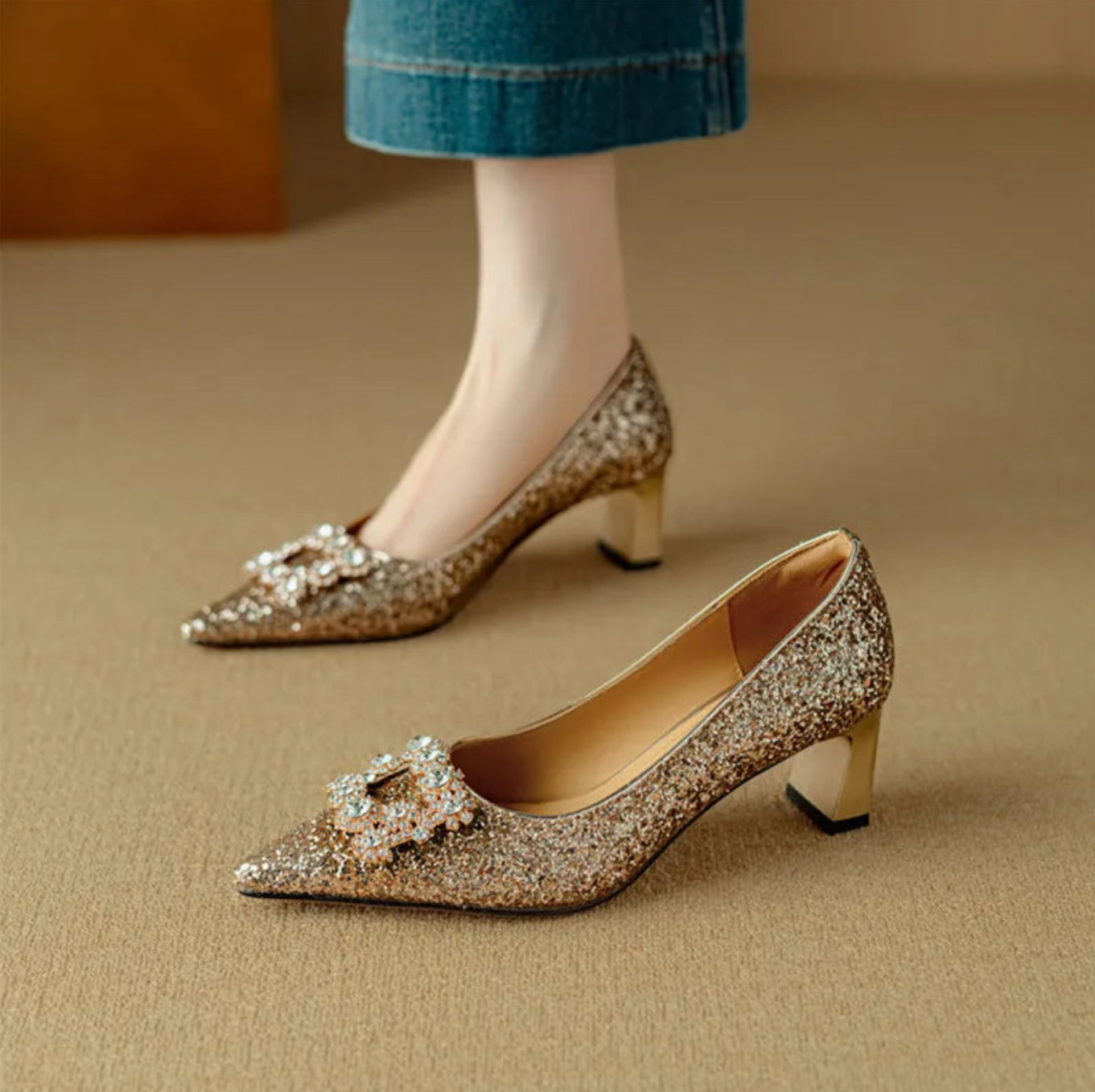 Gloria | Sparkly High Heels with Decorative Buckle