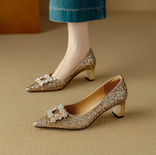 Gloria | Sparkly High Heels with Decorative Buckle
