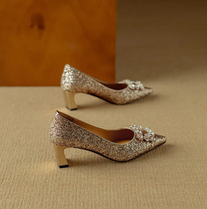 Gloria | Sparkly High Heels with Decorative Buckle