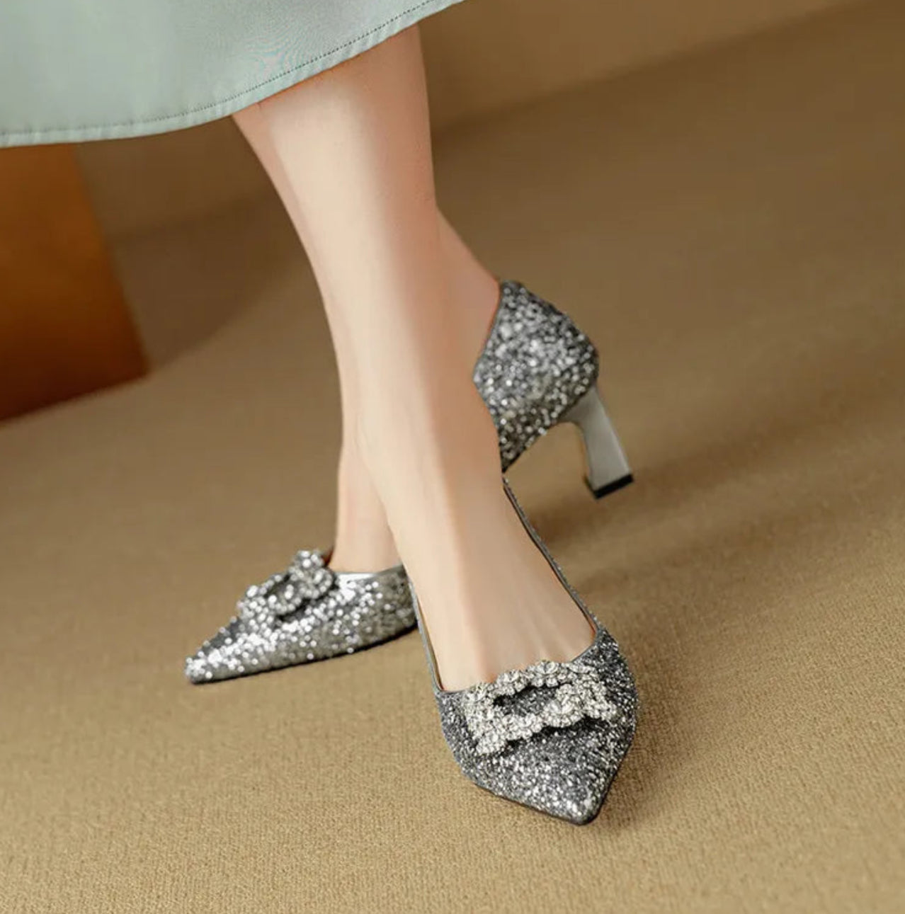 Gloria | Sparkly High Heels with Decorative Buckle