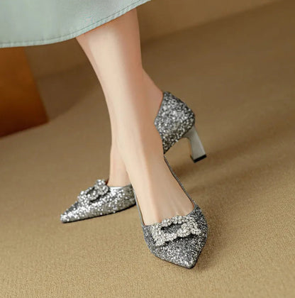 Gloria | Sparkly High Heels with Decorative Buckle